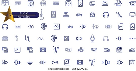 Audio thin line icons. Editable stroke. 