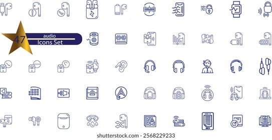 Audio thin line icons. Editable stroke. 