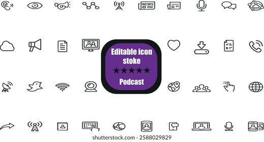 Audio thin line icons. Editable stroke
