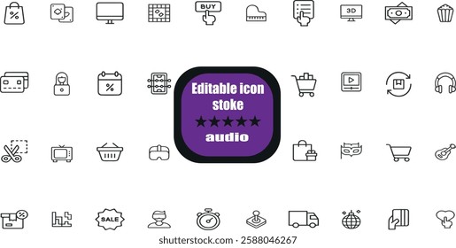 Audio thin line icons. Editable stroke. 
