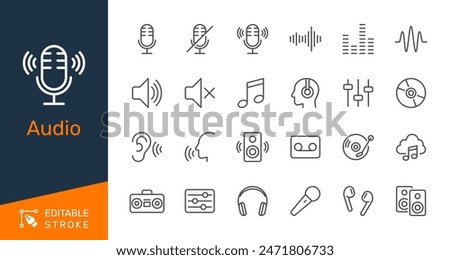 Audio thin line icons. Editable stroke. Pixel perfect.