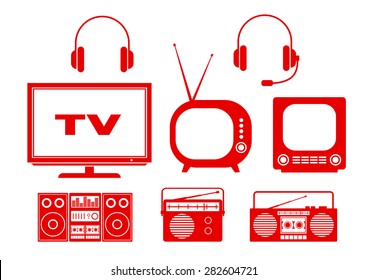 Audio and TV icons on white background 