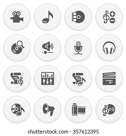 Audio video black icons with buttons.