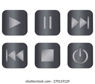 Audio video buttons. Metal media web icons. Vector illustration isolated on white background.