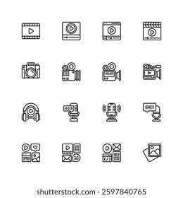 Audio, Video, And Content Icons Line Style Vector Illustration Design Element