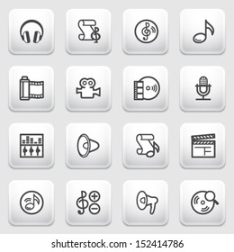 Audio video contour icons on gray background.