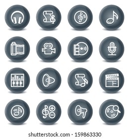 Audio video contour icons on black buttons.