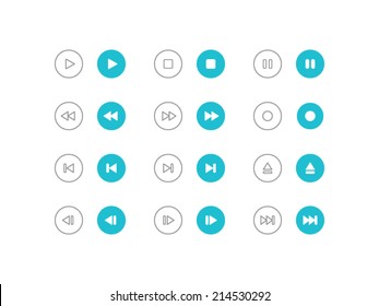 Audio and video control buttons set in flat and line style