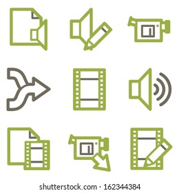 Audio video edit icons, green line contour series