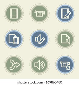 Audio video edit  web icon set, vintage buttons