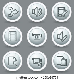 Iconos web de edición de vídeo de audio, botones de mate de color gris circular