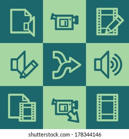 Audio video edit  web icons, green square buttons set