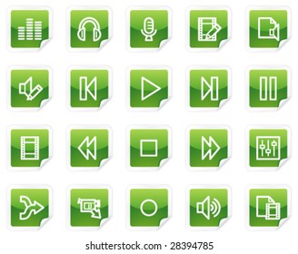 Audio and video edit web icons, green sticker series