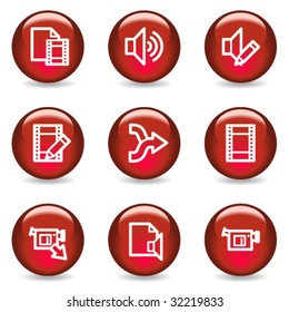 Audio video edit web icons, red glossy series