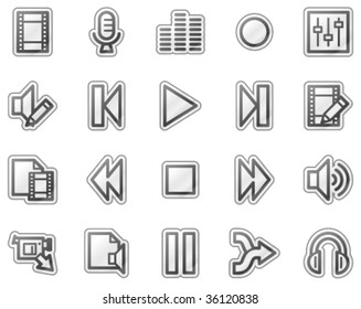 Iconos web de edición de vídeo de audio, serie de stickers grises