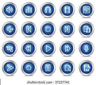 Audio video edit web icons, blue circle buttons series