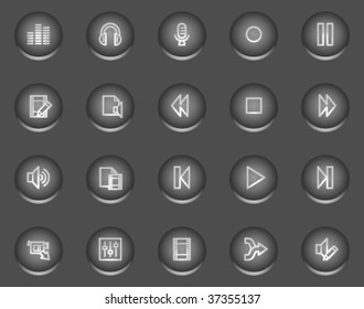 Audio video edit web icons, metal circle buttons series