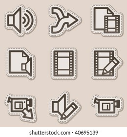Audio video edit web icons, brown contour sticker series