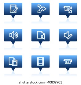 Audio video edit web icons, blue speech bubbles series