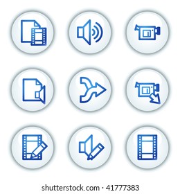 Audio video edit web icons, white circle buttons series