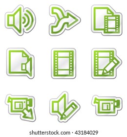 Audio video edit web icons, green contour sticker series