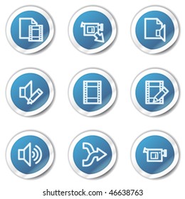 Audio video edit web icons, blue sticker series