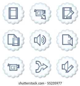Audio video edit web icons, white buttons