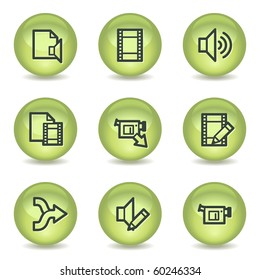 Web-Symbole für Audio-Videobearbeitung, grüne Glossar-Kreis-Schaltflächen