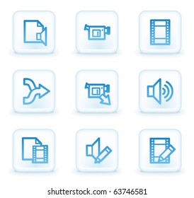 Audio video edit  web icons, white square buttons
