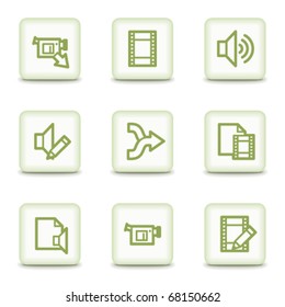 Audio video edit  web icons, white glossy buttons