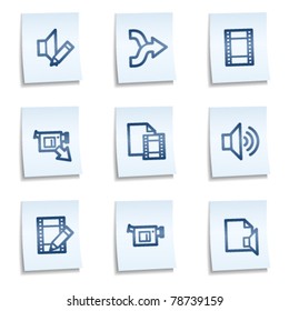 Iconos web de edición de vídeo de audio, notas azules