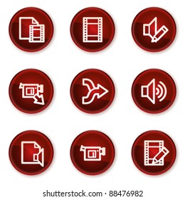 Audio video edit web icons, dark red circle buttons