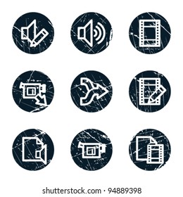 Iconos web de edición de vídeo de audio, botones de círculo grueso