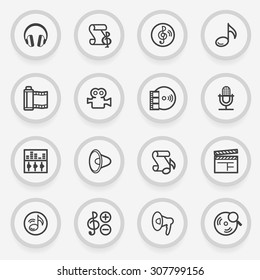 Audio video flat contour icons on gray background.