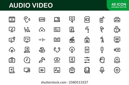 Audio Video Icon Pack. Scalable Illustrations for Music, Film, Podcasting, and Content Creation Needs