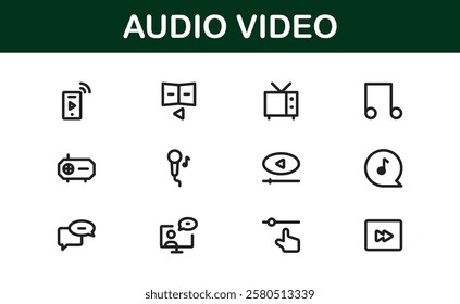 Audio Video Icon Pack. Scalable Illustrations for Music, Film, Podcasting, and Content Creation Needs