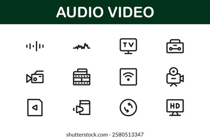 Audio Video Icon Pack. Scalable Illustrations for Music, Film, Podcasting, and Content Creation Needs