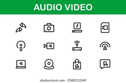 Audio Video Icon Pack. Scalable Illustrations for Music, Film, Podcasting, and Content Creation Needs