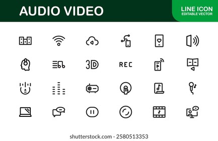 Audio Video Icon Pack. Scalable Illustrations for Music, Film, Podcasting, and Content Creation Needs