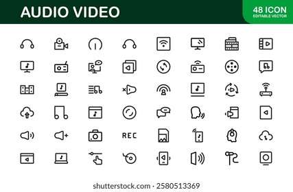 Audio Video Icon Pack. Scalable Illustrations for Music, Film, Podcasting, and Content Creation Needs