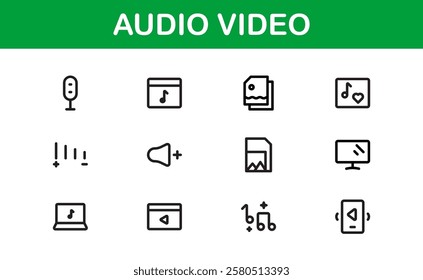 Audio Video Icon Pack. Scalable Illustrations for Music, Film, Podcasting, and Content Creation Needs