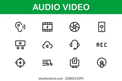 Audio Video Icon Pack. Scalable Illustrations for Music, Film, Podcasting, and Content Creation Needs