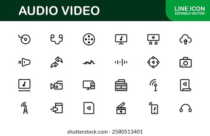 Audio Video Icon Pack. Scalable Illustrations for Music, Film, Podcasting, and Content Creation Needs