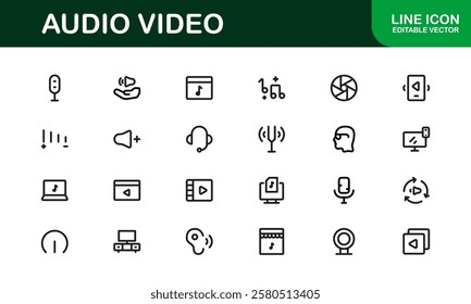 Audio Video Icon Pack. Scalable Illustrations for Music, Film, Podcasting, and Content Creation Needs