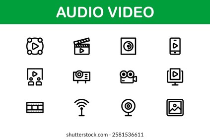 Audio Video Icon Pack. Scalable Illustrations for Music, Film, Podcasting, and Content Creation Needs