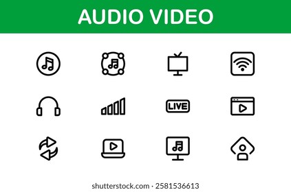 Audio Video Icon Pack. Scalable Illustrations for Music, Film, Podcasting, and Content Creation Needs
