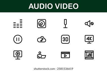 Audio Video Icon Pack. Scalable Illustrations for Music, Film, Podcasting, and Content Creation Needs