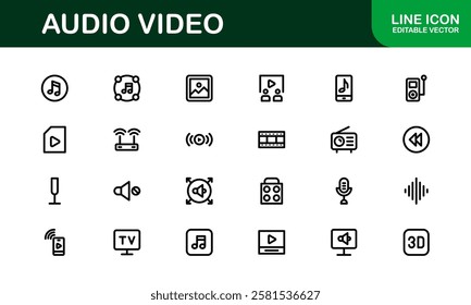 Audio Video Icon Pack. Scalable Illustrations for Music, Film, Podcasting, and Content Creation Needs