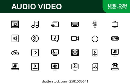 Audio Video Icon Pack. Scalable Illustrations for Music, Film, Podcasting, and Content Creation Needs