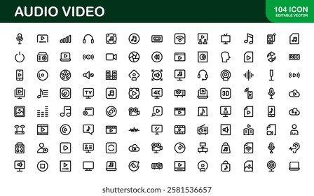Audio Video Icon Pack. Scalable Illustrations for Music, Film, Podcasting, and Content Creation Needs